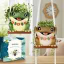 GUGUGO Swing Frog Planters, Cute Hanging Pot for Indoor Plants, Small Plant Pots with Drainage Hole, Unique Decorative Succulent Planters for Home Decor, Funky Funny Wall Decor Gardening Gift, Brown