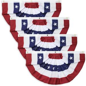 3X6FT American Pleated Fan Flag, USA Patriotic Flag Bunting Half Fan Banner 4th of july Decoration Indoor/Outdoor (Set of 4)
