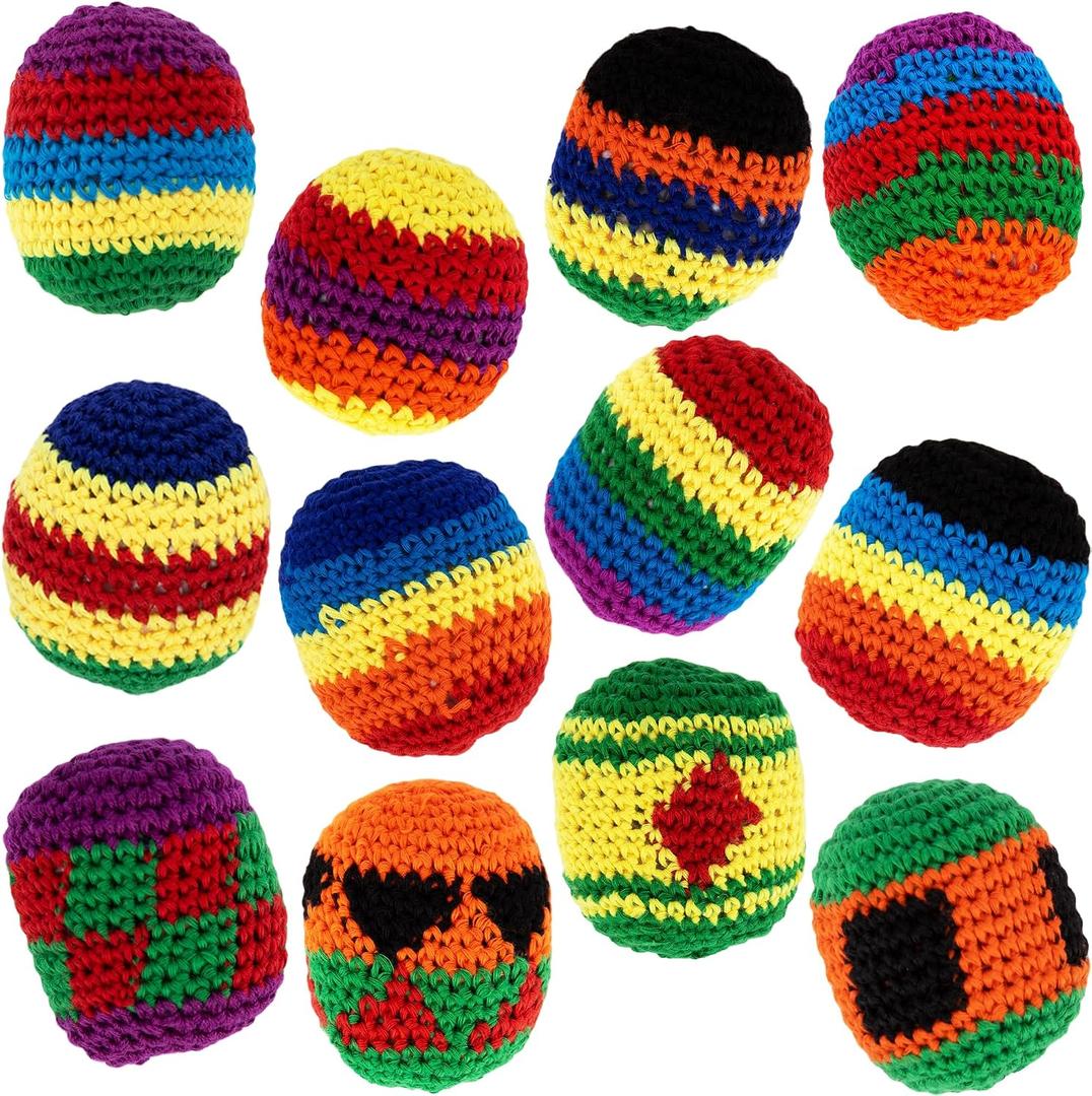 ArtCreativity Knitted Kickballs Hacky Sack, Set of 12, Hacky Sacks for Adults and Kids in Assorted Colors and Patterns, Hanky Sacks Footbag Indoor and Outdoor Toys, Goodie Bag Stuffers