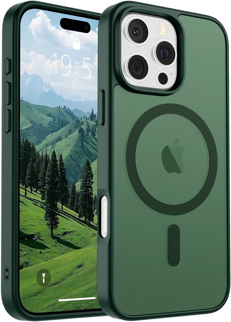 SUPFINE Magnetic for iPhone 16 Pro Max Case (Compatible with MagSafe) (Military Grade Drop Protection) Slim Translucent Matte Shockproof with Anti-Fingerprint Phone Case, Forest Green