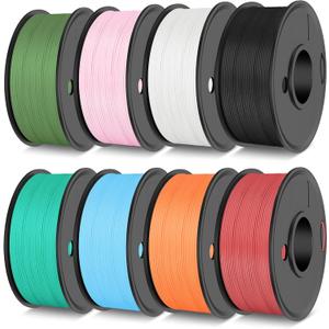 TECBEARS High Speed PLA 3D Printer Filament Bundle, Matte PLA Filament 1.75mm for High Speed 50-600mm/s, 8 Pack,250g Spool, Black+White+Blue+Orange+Pink+Red+Green+Olive Green