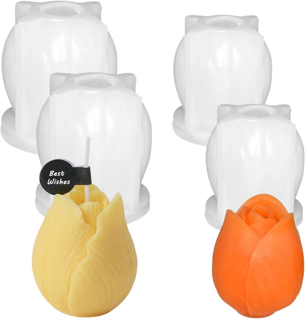 4 Pcs 3D Tulip Silicone Candle Mold Tulip Flower Silicone Chocolate Candy Fondant Mold for DIY Craft Projects