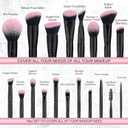 Bueart Design 18Pcs Pro Deluxe Fuchsia Pink Black Makeup Brushes set with Travel Make up Brush Holder case Foundation concealer contour Blush eyeshadow face make up brush set