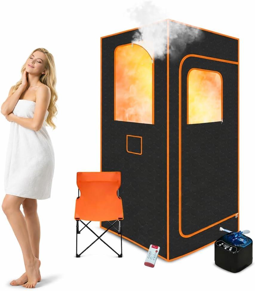 Portable Steam Sauna Box for Home, Personal Saunas at Home Warm Sauna Tent, 3L/1200W Steamer, Remote Control, Folding Chair, Indoor Single Person Home Spa, 32" x 32" x 71"