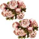 Fule 2 Pack Large Artificial Peony Silk Flower Bouquets Arrangement Wedding Centerpieces (Cameo Brown)