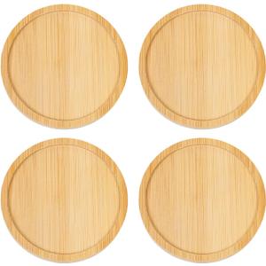 Wood Coasters Set of 4 - Handcrafted Drink Coaster Thick Heat-Resistant for Office, Bar, Farmhouse - Natural Bamboo Drink Cup Coasters for Table Protection