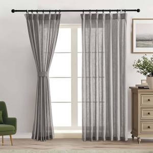 OVZME Grey Pinch Pleated Semi Sheer Curtains 90 Inches Long 2 Panels, Linen Textured Soft Fabric Light Filtering Curtains for Living Room, Modern Window Treatments Rustic Drapes, 2x40Wx90L Inches