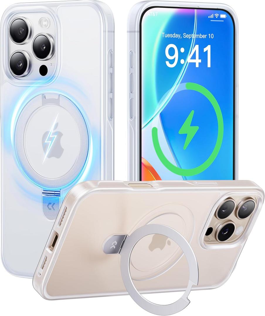 CASEKOO Designed for iPhone 16 Pro Case with Magnetic Invisible Stand [Military Drop Protection] [Compatible with MagSafe] Shockproof Slim Translucent Matte Case 6.3 Inch, Translucent White