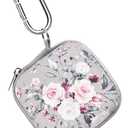 Square Earbud Case Headphone Organizer Ear Bud Case Portable EVA Carrying Box Storage Bag with Carabiner for AirPods Beats Bose Galaxy Buds 3 Data Cable Storage (Pink Rose)