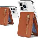 Cavor Compatible with Magsafe Wallet, Adjustable Stand,Magnetic Wallet for iPhone 17/16 Pro Max/15/14 Plus/13/12 Magsafe Card Holder Magsafe Phone Card Holder Zipper Pocket-Brown