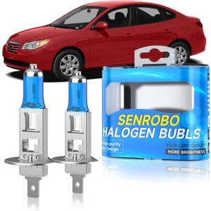 Halogen Headlight Bulbs Fit for Hyundai Elantra 2007-2013, H1 High Beam Headlight Replacement Bulb, Super Bright 5000K White, Plug and Play, Pack of 2