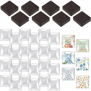72 Pieces Craft Magnets Glass Ceramic Ferrite Magnet with Adhesive Backing and Transparent Clear Glass Cabochons for DIY Craft Fridge Refrigerator Pendants (1.2 Inch, Square)