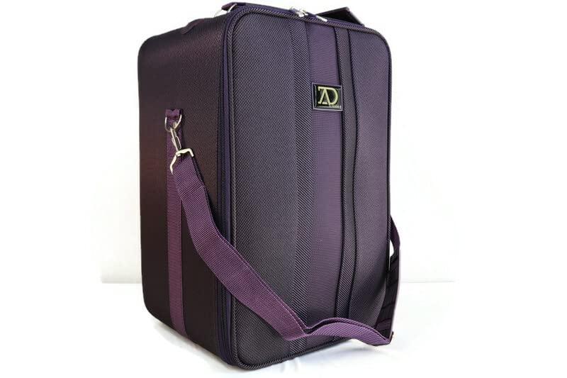 Large Wig Travel Box with Top Handle, Shoulder Strap & Double Zipper, Carrying Case with Removable Head-Holding Base -Black & Purple (MAROON)