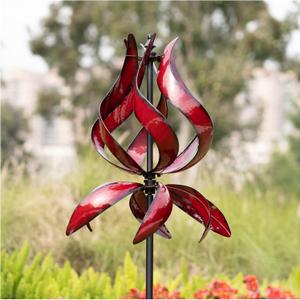 Yard Garden Wind Spinners - Large Outdoor Metal Wind Spinners with Stake, Yard Art Lawn Garden Decor (19" W x 87" H) (Large Red Tulip)