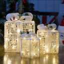Set of 3 Christmas Lighted Gift Boxes, Pre-lit 60LED Light Up Present Boxes Ornament Outdoor, White Boxes with Star, Battery Operated Christmas Decorations for Indoor Home, Party, Lawn Decor