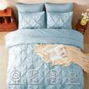 CozyLux Full Size Comforter Sets Light Blue, 7 Pieces Pintuck Bed in A Bag Blue Comforter Full Size, Pinch Pleat Bedding Sets with All Season Comforter, Sheets, Pillowcases & Shams