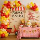 Pizza Party Balloon Arch Garland Kit for Pizza theme Birthday Slice Baby Shower Special Delivery Bridal Shower Girls Night Bachelorette Party Decoration (Cheese Yellow Red)