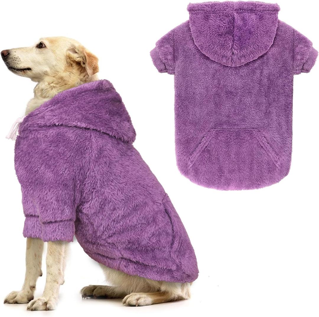 Dog Sweaters for Large Dogs,Dog Hoodie,Warm Fuzzy Fleece Sweatshirt with Hood & Pocket,Leash Hole,Cozy Cold Weather Pet Clothes Sweater Hoodie for Large Dogs(Purple,2XL) (2XL: 35-55lbs)