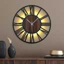 20 Inch Large Metal Wall Clock with Voice and Light Sensor Night Light, Glow in The Dark Non-Ticking Silent Battery Operated Decorative Oversized Wall Clock for Bedroom Living Room Decor (Dark Brown - Roman Numbers)