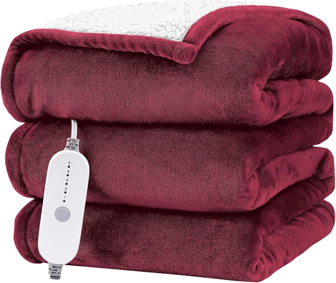 HYLEORY Heated Electric Blanket Twin 62"x84" Soft Fleece & Flannel with 5 Heating Levels & 10 Hours Timer Auto Shutt Off, ETL Certified, WashableHeated Blanket for Body-Red