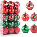 30PCS Christmas Ball Ornaments, 2.36" Red Green Christmas Balls Ornaments for Tree, Shatterproof Xmas Tree Decoration, Painting & Glittering Hanging Ball Baubles