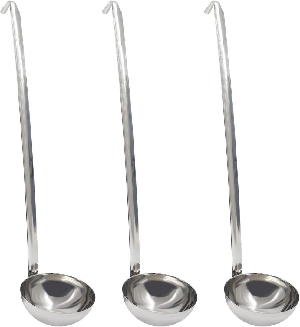 Auvotuis 8 Oz Stainless Steel Ladle, 3 Pcs Sturdy Soup Ladle, 15" Long Handle Length for Stirring, Portioning and Serving Soup and Stew in Restaurants and Home (3.9" Bowl Diameter）