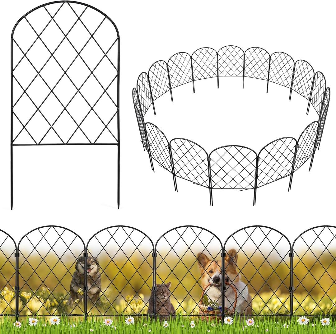 20 Pack No Dig Decorative Garden Fence, 17" H x 21ft Total, Rustproof Metal Animal Barrier Fence for Dogs & Rabbits, Arched Iron Border Edging for Large Flower Bed, Yard & Lawn