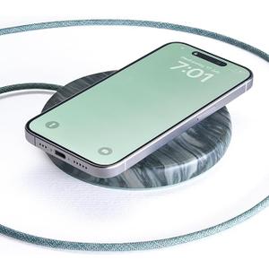 Einova Classic Stone – Marble Wireless Charging Pad Designed in Italy, Integrated 6 ft USB-C Cable, Smartphones, Wireless Earbuds, Smartwatches – Pine Verde Alpi Marble