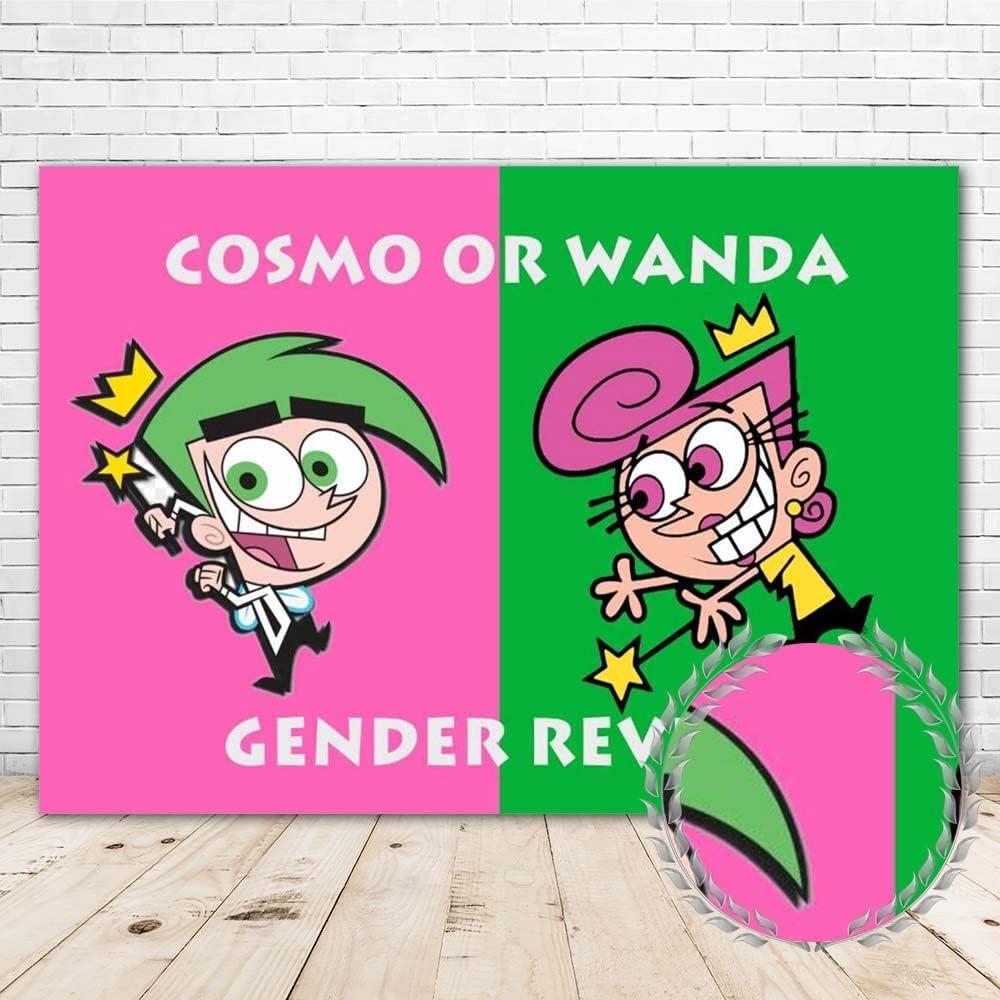 Cosmo or Wanda Gender Reveal Decorations 7x5FT Vinyl Cosmo or Wanda Baby Shower Backdrop Birthday Party Supplies Cake Table Room Wall Decor Picture Photoshoot