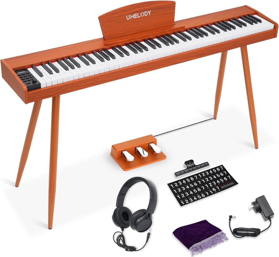 88 Key Digital Piano with Semi-Weighted Keys, Full Size Electric Keyboard for Beginners & Adults, Realistic Touch, Built-in Speakers, Sustain Pedal, Ideal for Home Practice & Learning, Brown