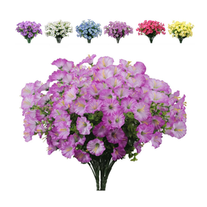 Bundles Artificial Morning Glory Fake Boxwood Shrubs UV Resistant No Fade Faux Greenery Plastic Petunia for Home Garden Hanging Planter Indoor Outdoor Porch Patio Wedding Decoration(Fuchsia)