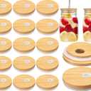 Sieral 70mm Bamboo Jar Lids with Straw Hole for Glass Cups Reusable Wooden Mason Jar Lids for Beer Can Cups, 2.76 Inch Canning cover with Silicone Ring for Regular Mouth Drinking Jars(30 Pcs)