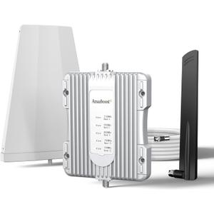 Amazboost Cell Phone Booster for Home, Cell Phone Signal Booster Kit, All U.S. Carriers -Compatible with Verizon, AT&T, T-Mobile, Sprint & More-5G 4G LTE 3G FCC Approved (Silver)