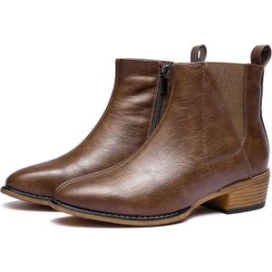 Women's Ankle Boots Mid-height Heels Chelsea Zipper Dressy Booties (7, Brown)