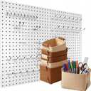 Spampur Peg Board, 4 Pack Metal PegBoard Organizer with Accessories, White Pegboard Panels with 50 Pcs Hooks and Baskets, Wall Organizer for Office, Craft Room Organization, Garage, Sewing Room