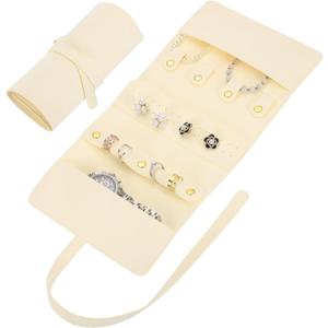 uxcell Travel Jewelry Bag Roll, Foldable Jewelry Travel Organizer with Tie Close Microfiber Jewelry Storage Roll Jewelry Case for Women Gift Necklaces Earrings Rings Bracelets, Beige