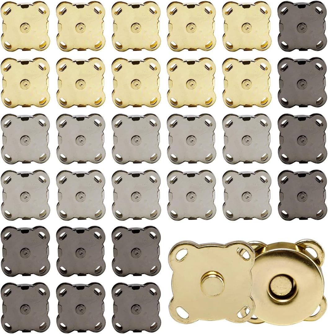 30 Piece Plum Magnetic Snap Buttons for Clothes Purse Handbag Scrapbook Homemade Sewing Craft (Black+Gold+Silver)