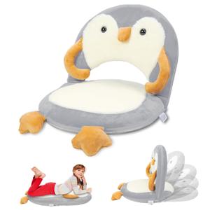 Floor Chair for Kids, Penguin Floor Seating with Back Support 5 Adjustable Position Ideal for Reading Gaming Meditating Yoga, Kids Chair for Daycare Preschool Classroom (Grey)