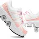 Pairduck Roller Skates for Women - Retractable Roller Shoes 2-in-1 for Indoor & Outdoor Skating with Adjustable Wheels (8, White Pink With Led)