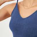 ODODOS Seamless Padded Sports Bra for Women Criss-Cross Back Longline Wirefree Brami Ribbed Crop Tank Tops, Washing Cobalt Blue, Medium-Large (Blue)
