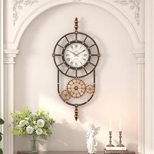 Large Industrial Steampunk Decor Vintage Wall Clock, Antique Gold Black Metal Wall Clocks for Living Room Farmhouse (23" H x 14" W)