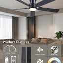 JSAITEE Ceiling Fans with Lights - Flush Mount Low Profile Flush Mount Ceiling Fans,DC Reversible Motor, 3CCT Dimmable, Noiseless, 6 Speeds Black Modern Ceiling Fan for Indoor/Outdoor