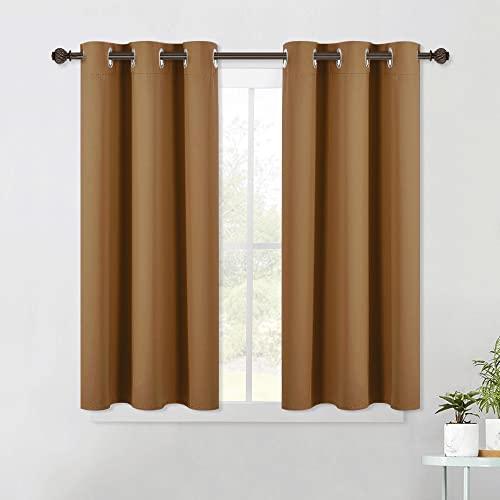 NICETOWN Sleek Blackout Curtains 45 inches Length for Small Windows, Noise Reducing and Block Draft Panels for Door Doorway Laundry Office Luxury Decor Theme (2 Panels, Gold Brown, W42 x L45 -Inch)
