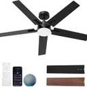 52 Inch Ceiling Fans with Lights, Black Smart Ceiling Fan Compatible with Alexa, LED Fan with Remote and 5 Two-Sided Blades, High CFM Ultra Quiet Large Fan for Bedroom, Living Room