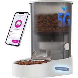 PAPIFEED Automatic Cat Feeder, 4L Auto Dog Cat Feeder with Rechargeable Battery & Dual-Band WiFi (2.4G & 5G), Automatic Pet Food Dispenser for Outdoor Travel Home (White)