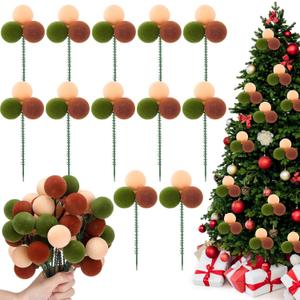 24 Pcs 7.9 Inch Christmas Ball Ornament Picks Christmas Tree Picks with Glitter Xmas Ball Ornaments for Xmas Tree Topper Vase Fillers Wreath Stairs Garland Decoration Supplies (Novelty)