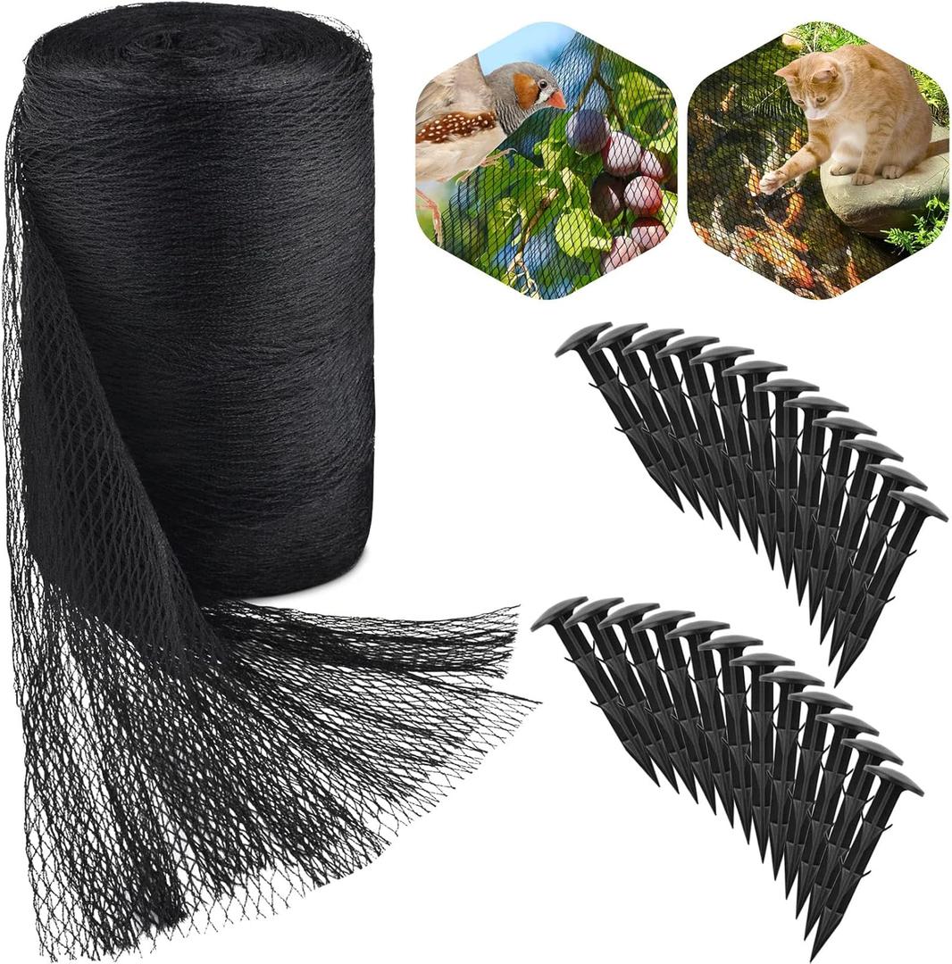 PACETAP 20 x 30 Ft Koi Pond Netting Kit, Heavy Duty Pond Netting Mesh Net Cover for Leaves, Protecting Koi Fish from Birds, Cats -Stakes Included (20x30)
