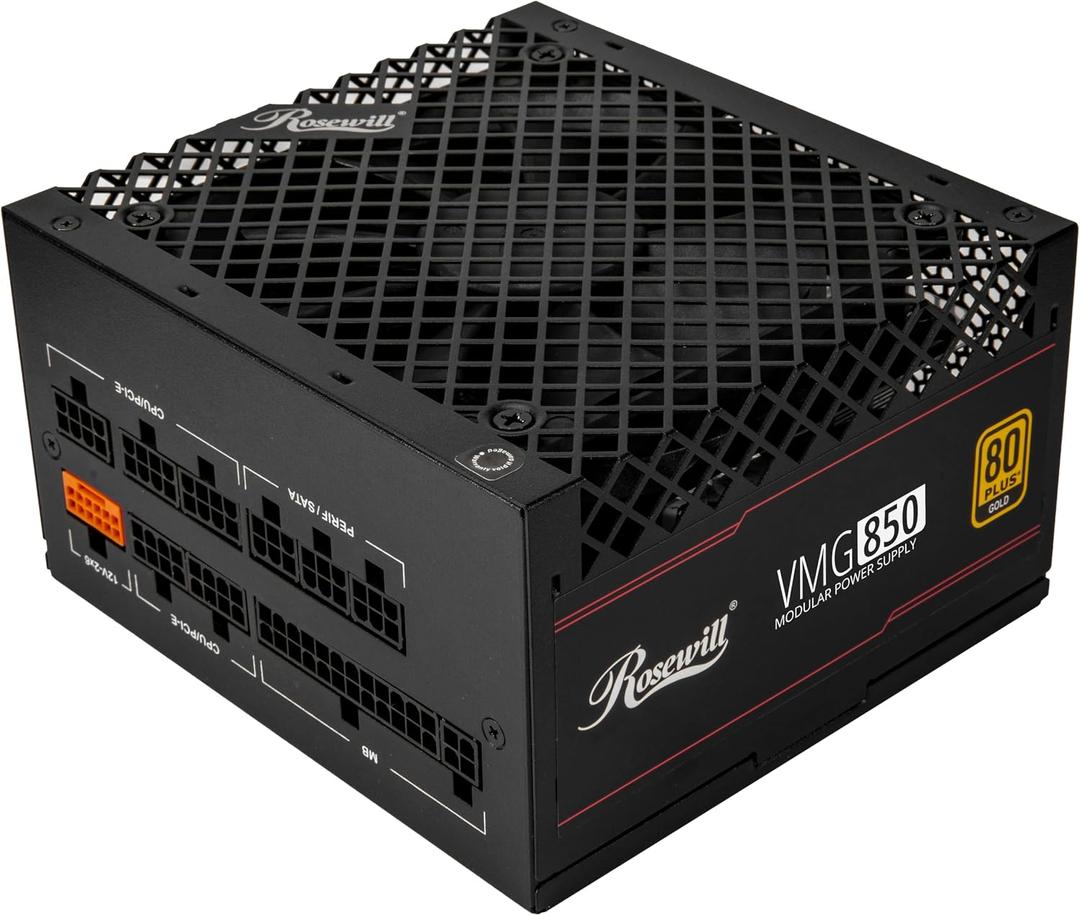 Rosewill VMG 850W 80+ Gold, ATX 3.0 & 3.1 Compatible, Full Modular Low-Noise Power Supply, PCIe 5.1 12V-2x6 Connector, 100% Japanese Electrolytic Capacitor, 120mm FDB Silent Fan 