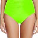 Tempt Me Women High Waisted Bikini Bottoms Tummy Control Swimsuit Bottoms Ruched Bathing Suit Bottom (Large, Neon Green)