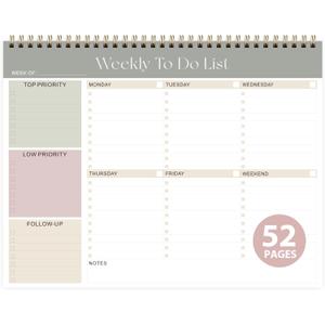 Weekly To Do List Notepad, Undated Planner with 52 Sheets (8.5''x11''), Desk Weekly Planner for Women & Man, Home School & Work